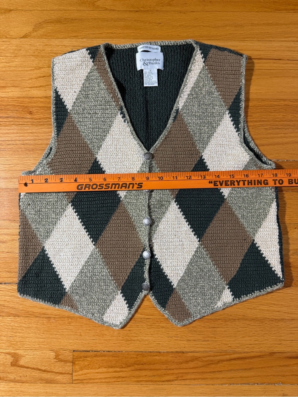 Christopher & Banks 2000’s Olive Brown Argyle Hand Knit Vest Size S - Picture 4 of 5